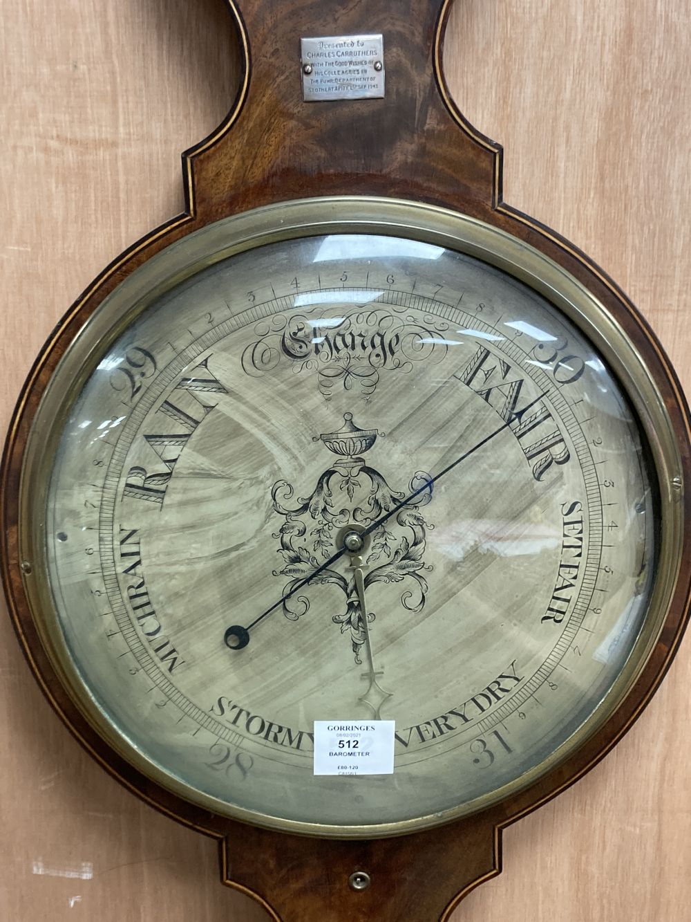 An early 19th century mahogany wheel barometer, marked Pastorelli, height 120cm